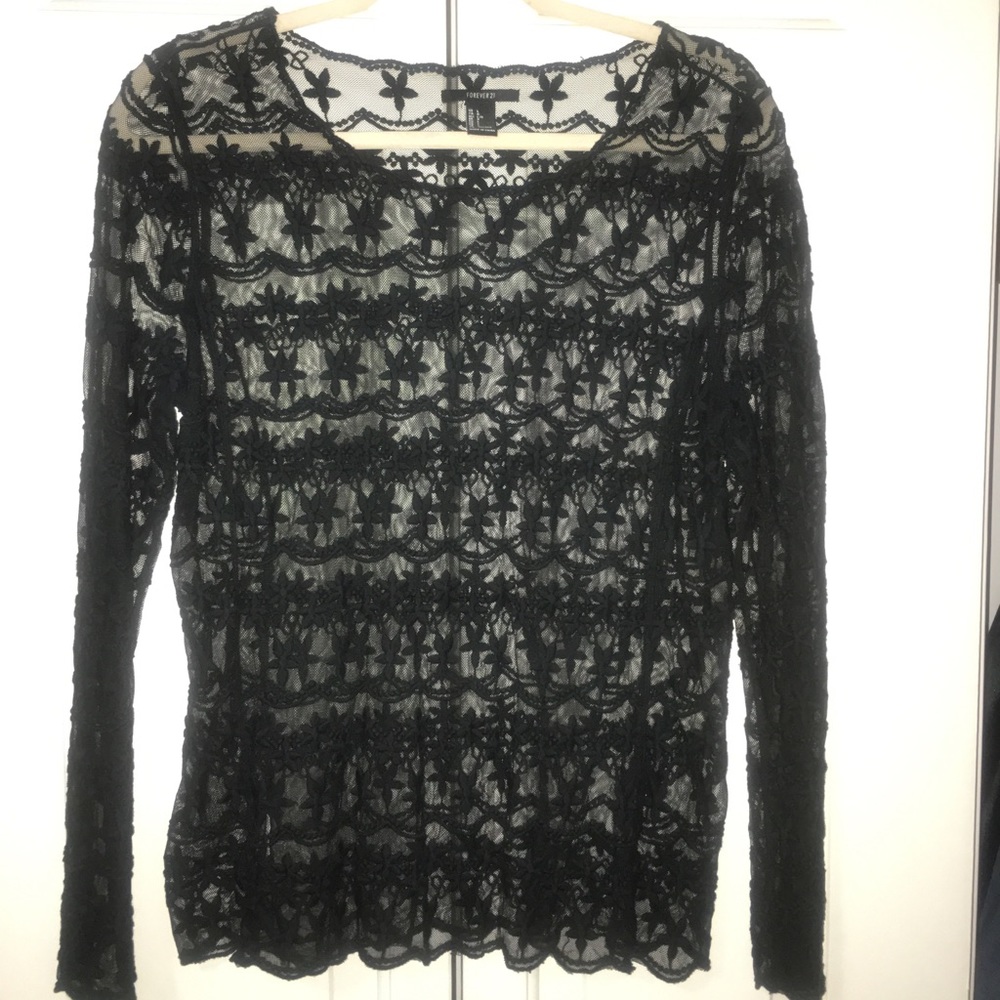 Forever21 size: L black lace, embroidered blouse